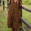 Boho Floral Patchwork Print V-neck Long-sleeved Dress