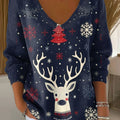 Women's Christmas Snowflake Elk Pattern Print Casual Pullover Sweater