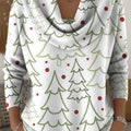 Women's Vintage Line Christmas Tree Print Cowl Neck Sweater
