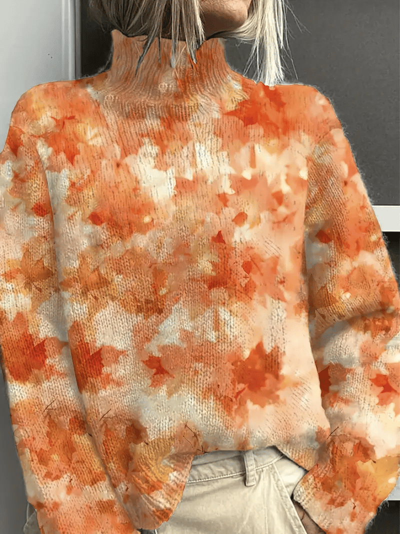 vintage-maple-leaf-art-print-knit-turtleneck-pullover-sweater