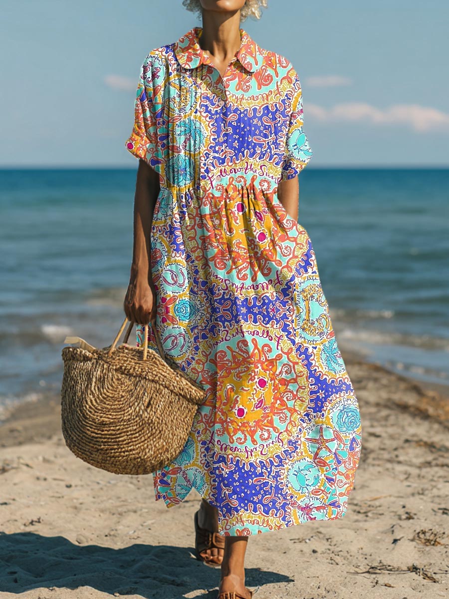 Women's Abstract Pattern Art Print Cotton Dress