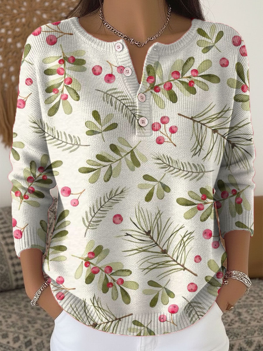 Women's Christmas Pattern Art Print Buttoned Cardigan Sweater