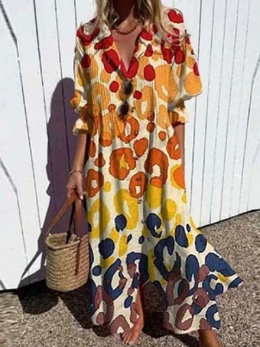 Women's Abstract Geometry Art Print  Pleated Casual Dress