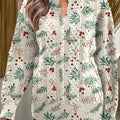 Women's Christmas Print V-Neck Long Sleeve Knitted Pullover Sweater