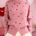 Women's Heart-print Stand-collar Long-sleeved Loose-fitting Casual Knitted Sweater