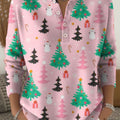 Beautiful Cute Winter Christmas Tree Painting Art Print Buttoned Cardigan Sweater