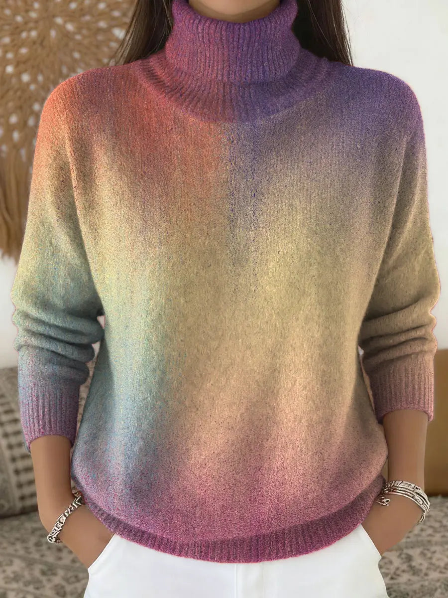 Women's Gradient Colors Art Print Turtleneck Sweater