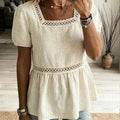 Casual Patchwork Openwork Webbing Linen And Cotton Shirt