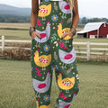 Women's Flower Funny Chick Art Print Casual 100% Cotton Wide Leg Jumpsuit