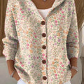 Women's Vintage Floral Pattern Art Printed Casual Hooded Button Sweater
