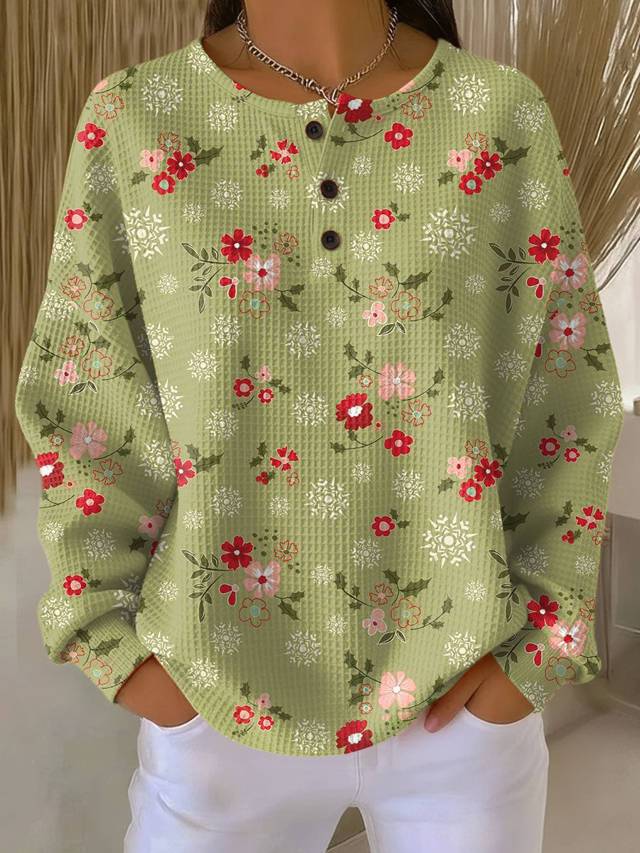 Women's Vintage Flower Art Print Casual Cotton Sweatshirt