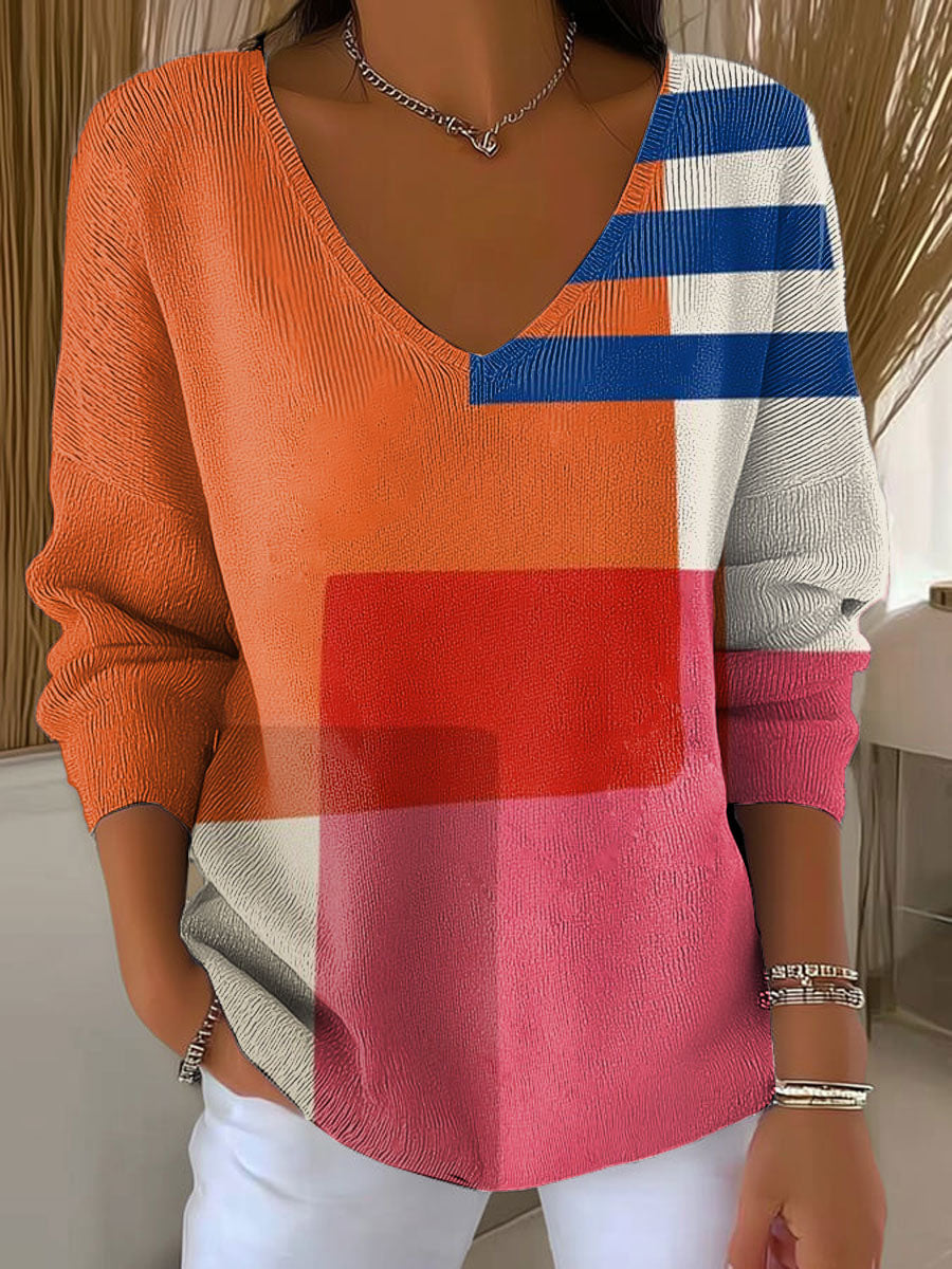 womens-pink-orange-blue-beige-minimalist-abstract-casual-print-pullover-sweater