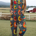 Women's Funny Chick Art Print Casual 100% Cotton Wide Leg Jumpsuit