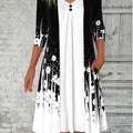 Black Fake 2in1 Floral Print A Line Dress