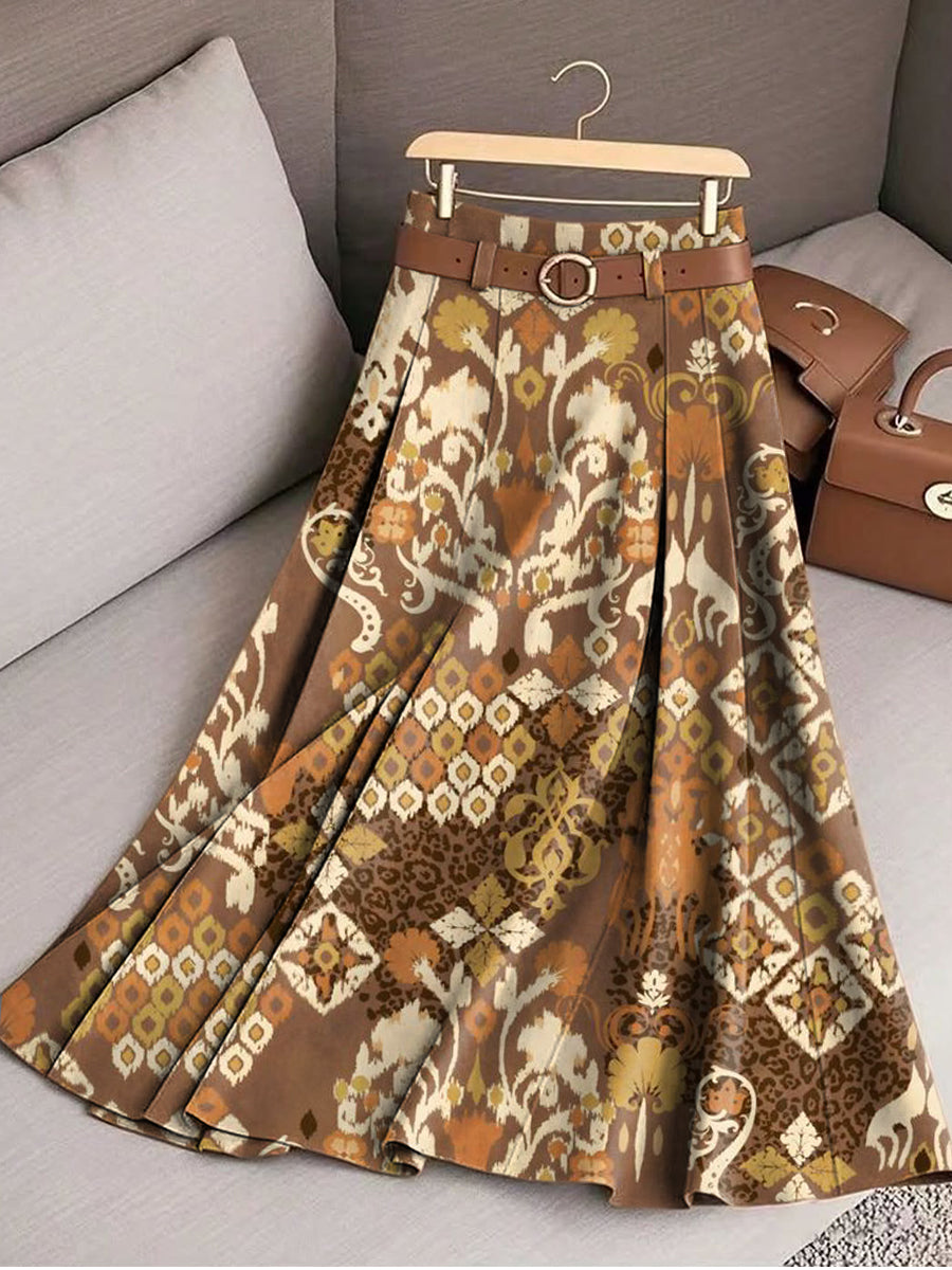 Women's Vintage Abstract Ethnic Rhombus Geometric Art Print Cotton Skirt