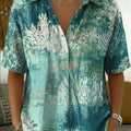 Women's Vintage Botanical Floral Casual Polo Collar Short-sleeved Linen And Cotton Shirt