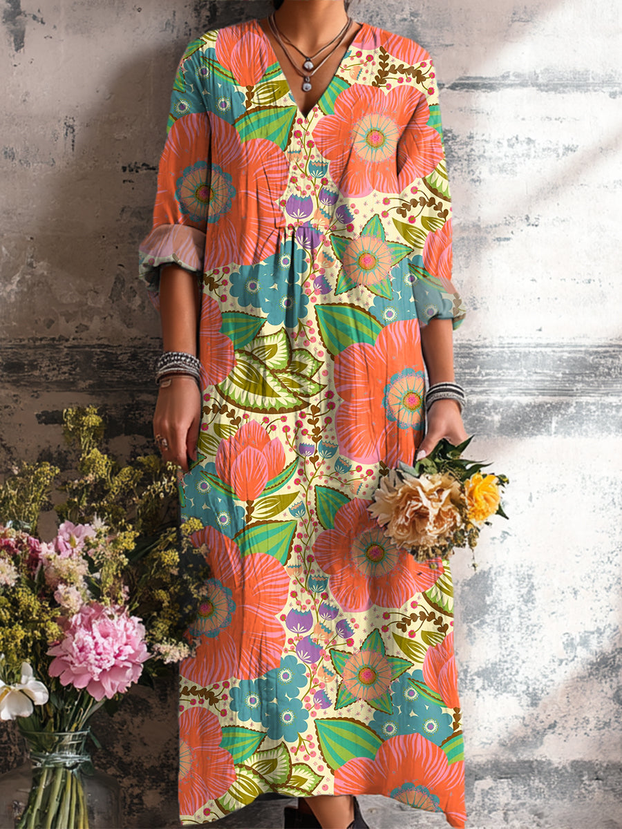 Women's Beautiful Vintage Floral Painting Art Print Dress