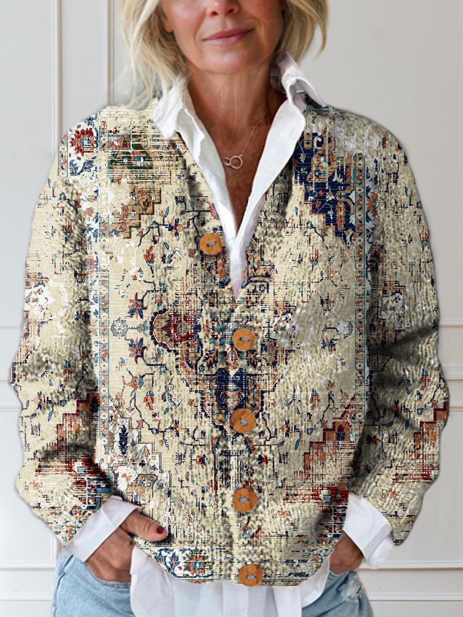 Women's Vintage Pattern Art Print Buttoned Cardigan Sweater