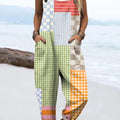Women's Colourful Art Creative Geometry Print Casual 100% Cotton Wide Leg Jumpsuit