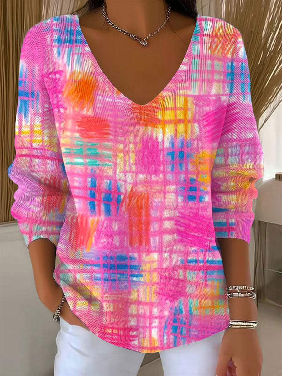 womens-vintage-abstract-plaid-art-print-casual-pullover-sweater-15sv