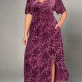 Robe décontractée ample à manches courtes et col en V en velours dévoré uni pour femme