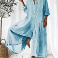 Women's Solid Lapel Long Sleeve Casual Linen Wide Leg Jumpsuit