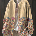 Lässiges Damenhemd aus Baumwolle und Leinen mit Vintage-Blumenmuster. 