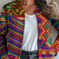 Vibrant Ethnic Pattern Printed Buttoned Cardigan Sweater