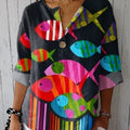 Women's Fish Art Print Casual Cotton Linen Shirt