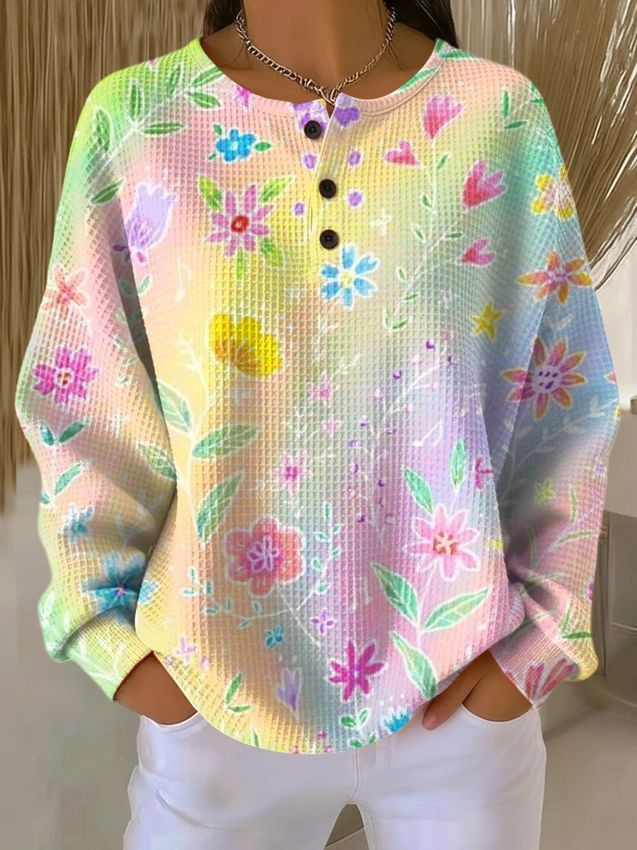 Women's Beautiful Colorful Floral Painting Art Print Casual Cotton Sweatshirt