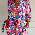 Women's Flower Art Print Casual Cotton Shirt