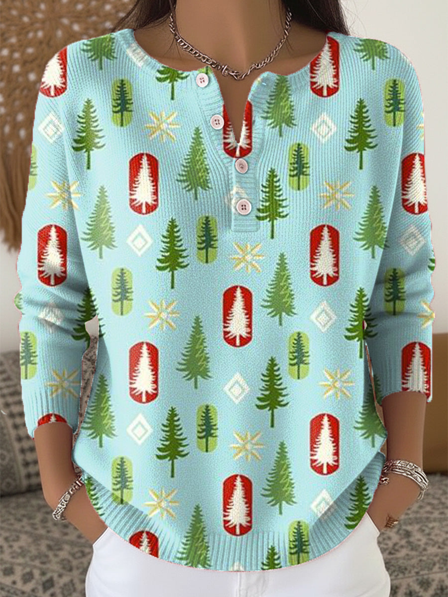 Merry Christmas! Beautiful Christmas Tree Painting Art Print Buttoned Cardigan Sweater