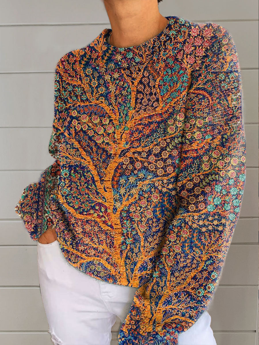 womens-vintage-flower-art-print-casual-pullover-sweater-pnz4