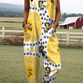 Women's Vintage Abstract Geometry Art Print Casual 100% Cotton Wide Leg Jumpsuit