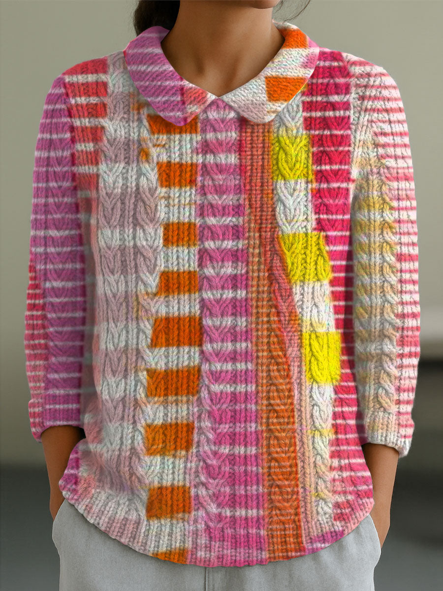 womens-vintage-abstract-geometry-art-print-casual-peter-pan-collar-3-4-sleeve-sweater