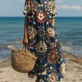 Robe vintage ethnique pour femme à imprimé floral géométrique losange.