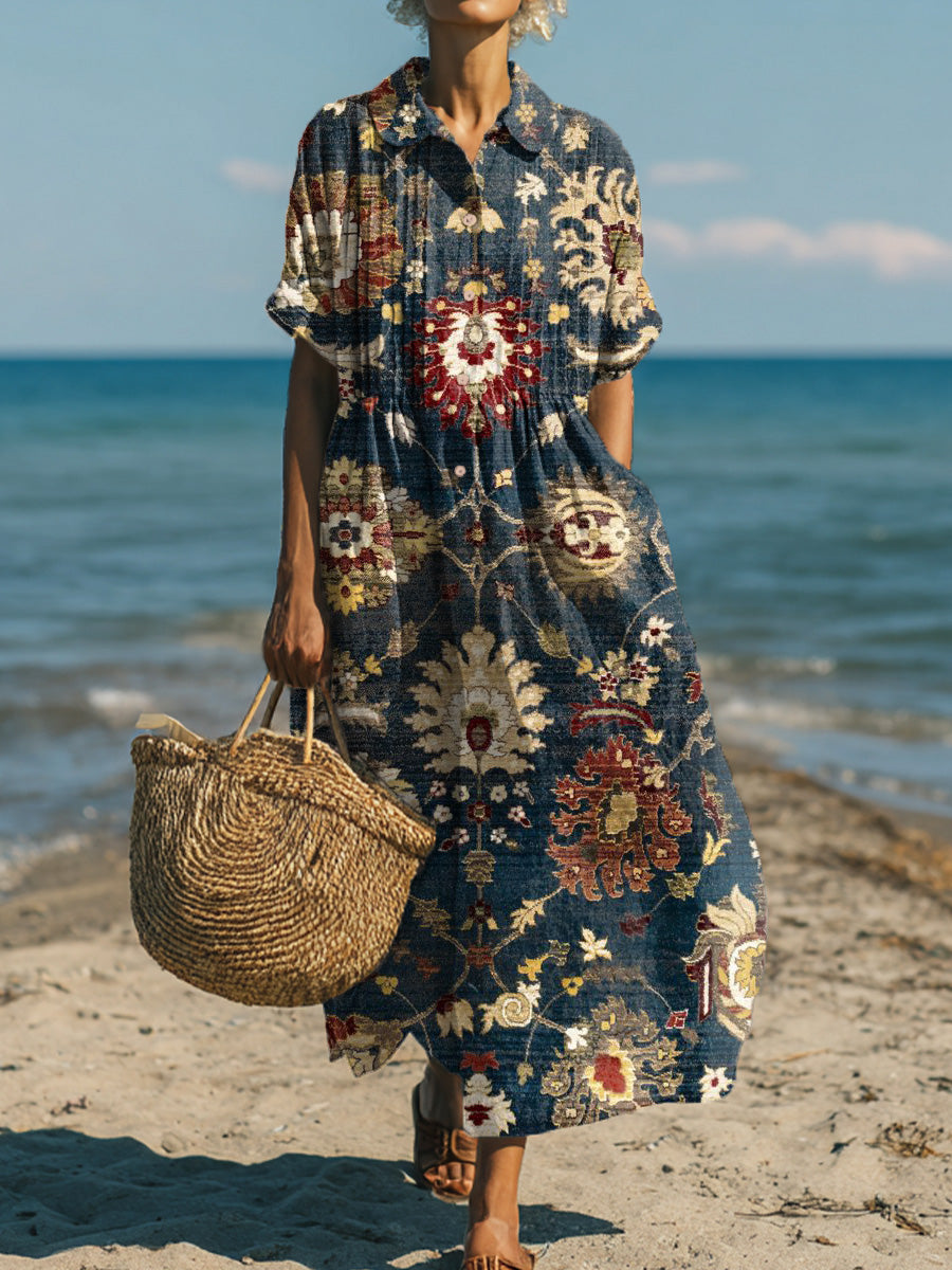 Women's Vintage Ethnic Rhombus Floral Geometric Painting Art Print Dress