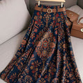 Women's Vintage Flower Art Print Casual Cotton Skirt