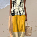 Women's Abstract Geometric Dot Pattern Art Print Sleeveless Cotton Pocket Wrap Dress