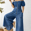 Women's Casual Denim Cotton Jumpsuit With Adjustable Straps
