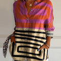 Women's Color-blocked Abstract Graphics Print Casual Cotton Shirt
