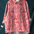 Women's Red Face Print Casual Cotton And Linen Ruffle Shirt
