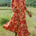 Women's Retro Floral Art Print Long-sleeved Dress