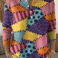 Women's Vintage Patchwork Pattern Art Print Buttoned Cardigan Sweater