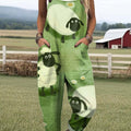 Women's Funny Sheep Pattern Art Print Casual 100% Cotton Wide Leg Jumpsuit