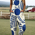 Women's Abstract Geometric Art Print Casual 100% Cotton Wide Leg Jumpsuit