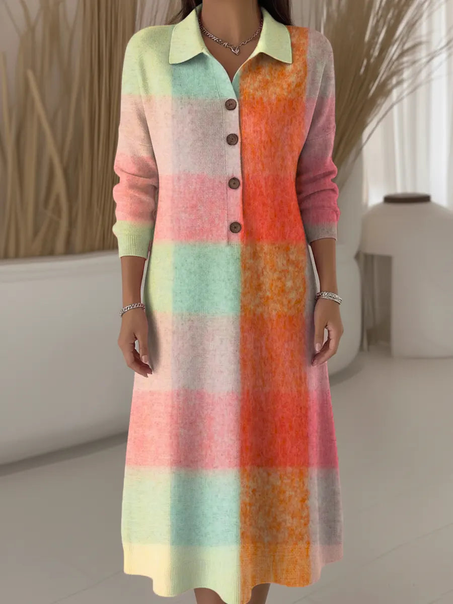 Women's Plaid Pattern Art Print Casual Knitted Dress