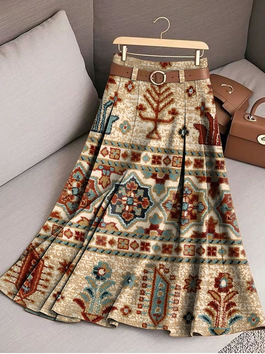 Women's Beautiful Vintage Ethnic Diamond Geometric Pattern Art Print Cotton Skirt