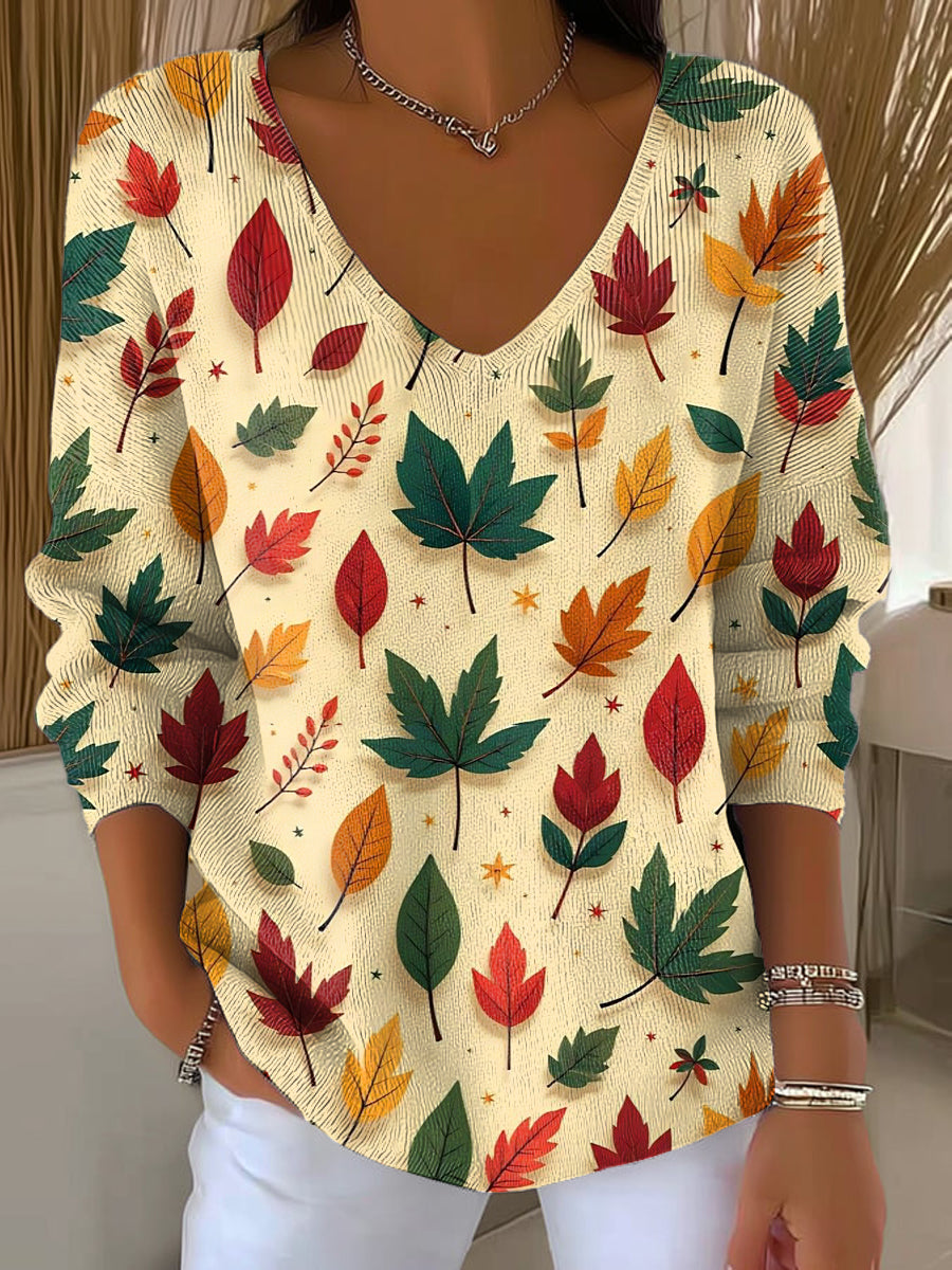 womens-cute-colorful-leaf-painting-art-print-casual-pullover-sweater