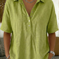 Casual Polo Collar Short-sleeved Linen And Cotton Shirt